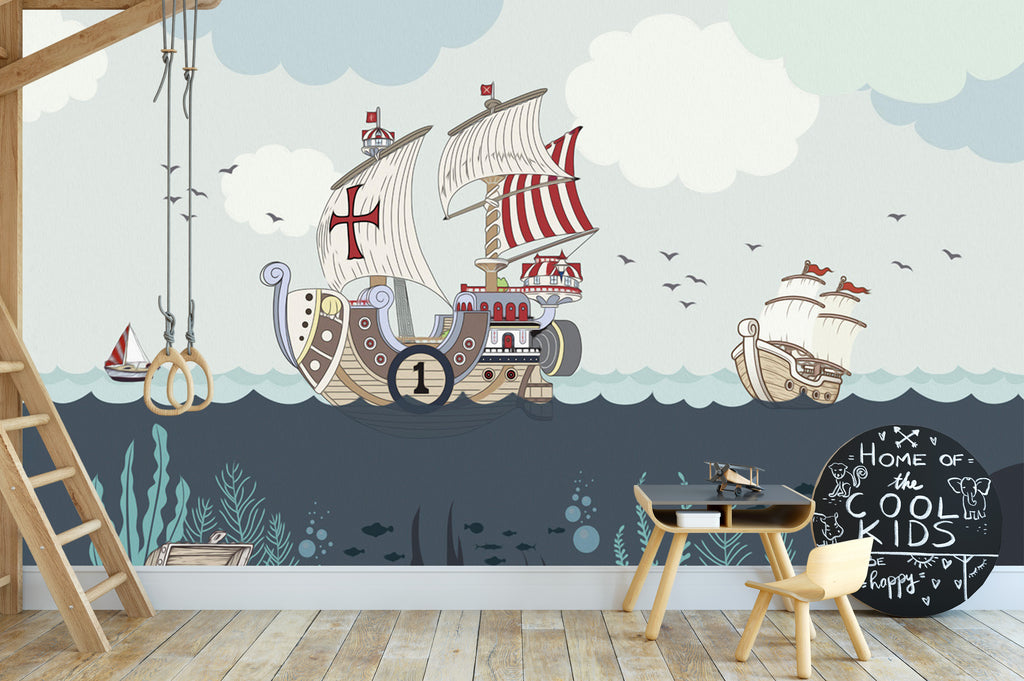 Papier peint enfant pirate bateau moussaillon - Pure Panoramique