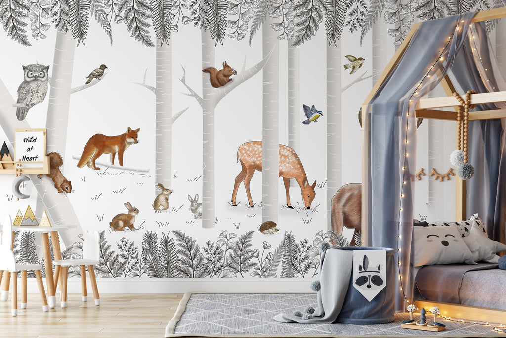 Papier peint bois enchanté et ses animaux - Pure Panoramique