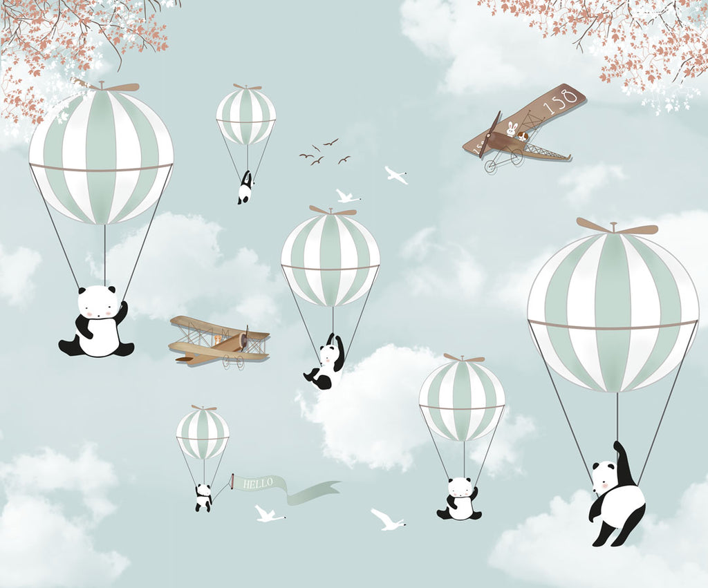 Papier peint panda en montgolfières - Pure Panoramique