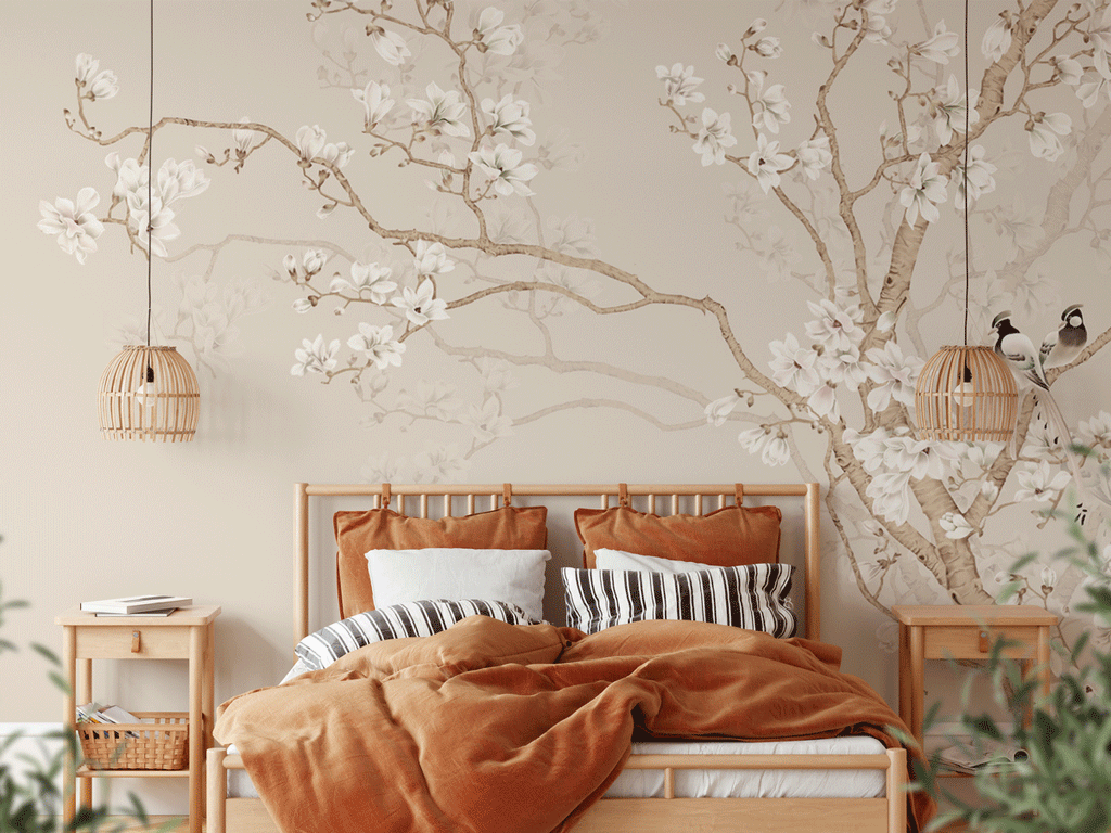 Papier peint panoramique magnolia floral & bird - Pure Panoramique