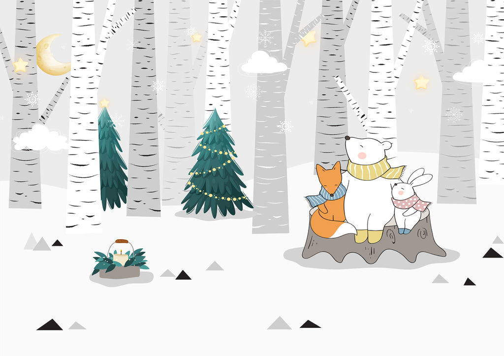Papier peint panoramique chambre enfant ours polaire forêt neige - Pure Panoramique
