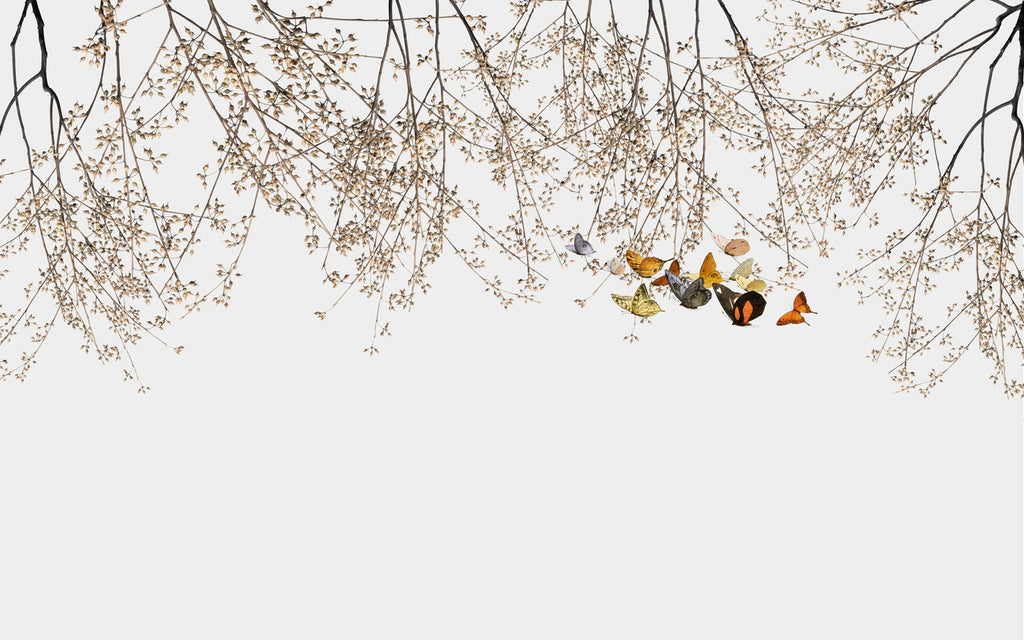 Papier peint panoramique tête de lit branchage & butterfly - Pure Panoramique