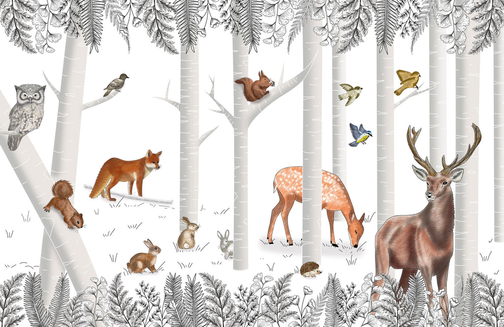 Papier peint bois enchanté et ses animaux - Pure Panoramique