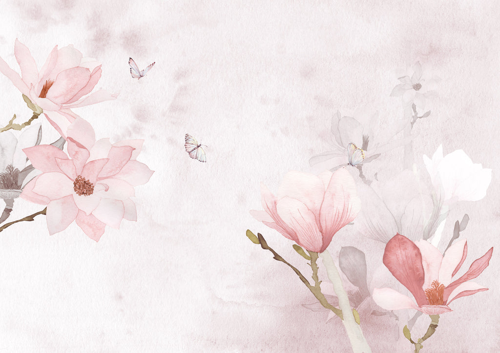 Papier peint aquarelle magnolia rose - Pure Panoramique
