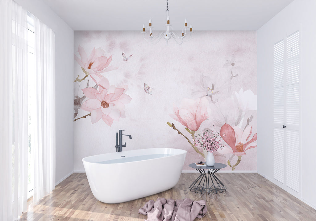 Papier peint aquarelle magnolia rose - Pure Panoramique