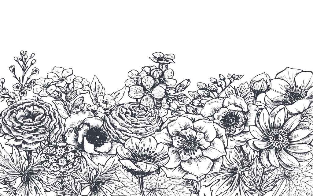 Papier peint bouquet floral noir et blanc - Pure Panoramique