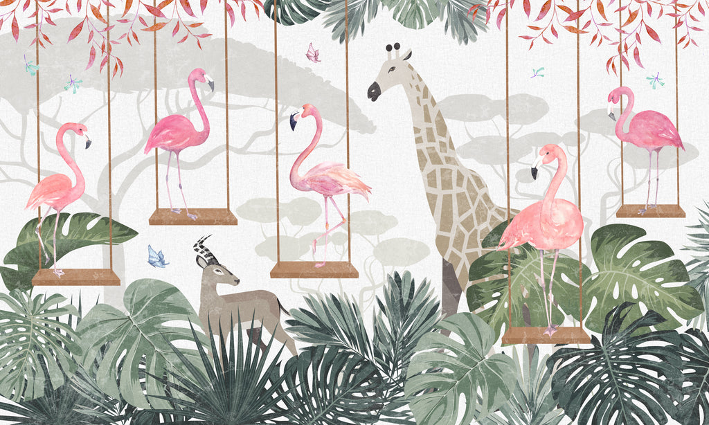 Papier peint panoramique sweet flamingo savana - Pure Panoramique