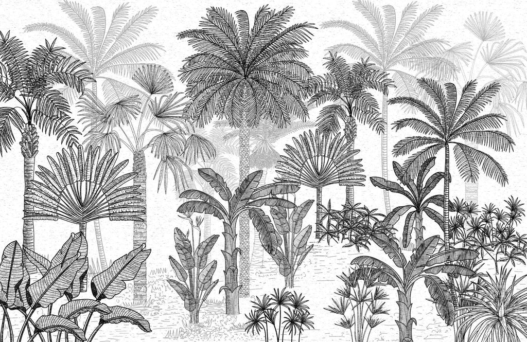 Papier peint panoramique jungle palmier noir et blanc - Pure Panoramique