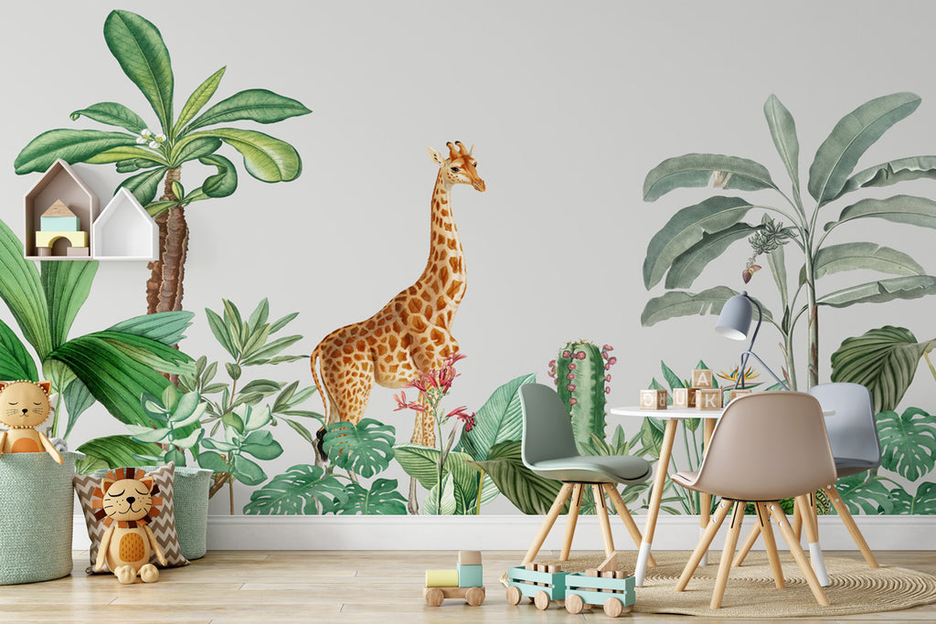 Papier peint panoramique tendance enfant jungle girafe - Pure Panoramique