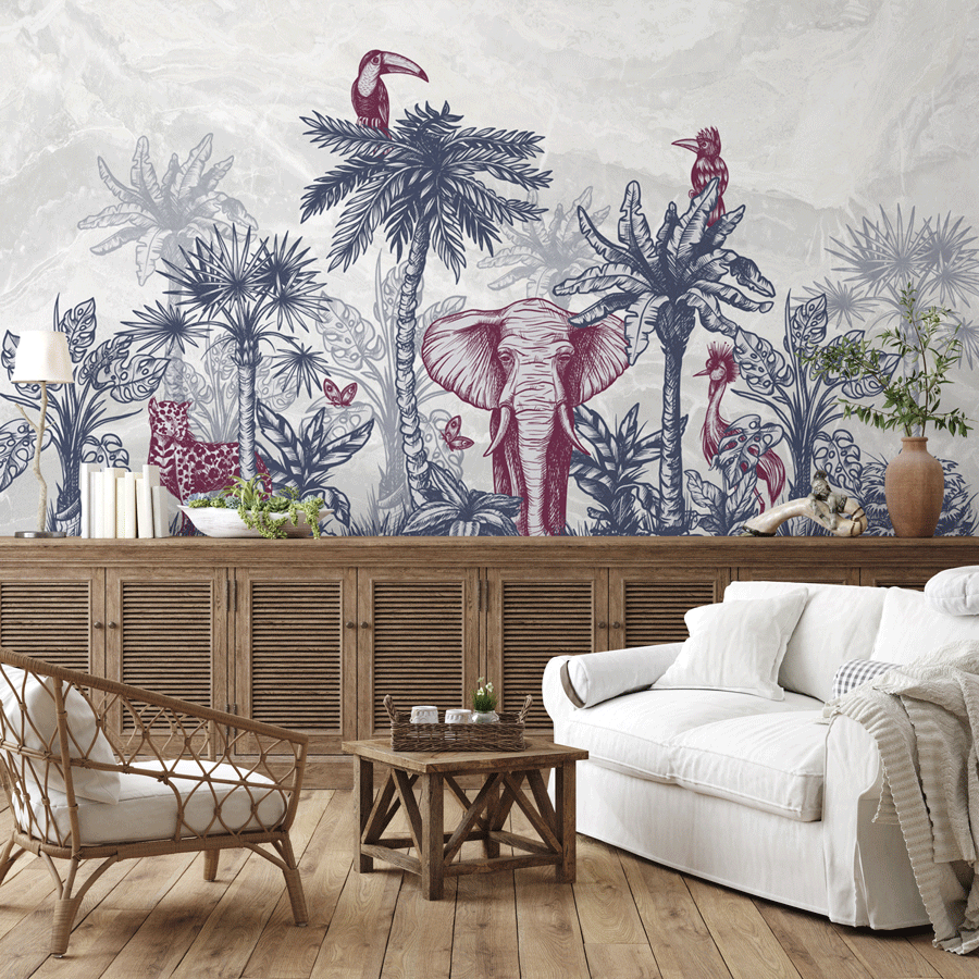 Papier peint panoramique tendance tropical toucan et exotisme marble - Pure Panoramique