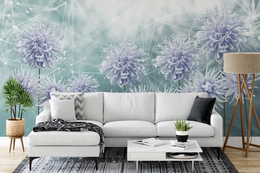 Papier peint panoramique pissenlit mauve fleur - Pure Panoramique