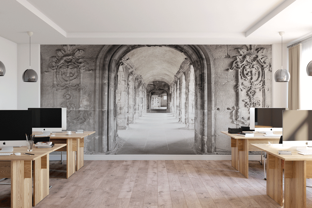 Papier peint panoramique trompe l'œil couloir marbre parisien - Pure Panoramique