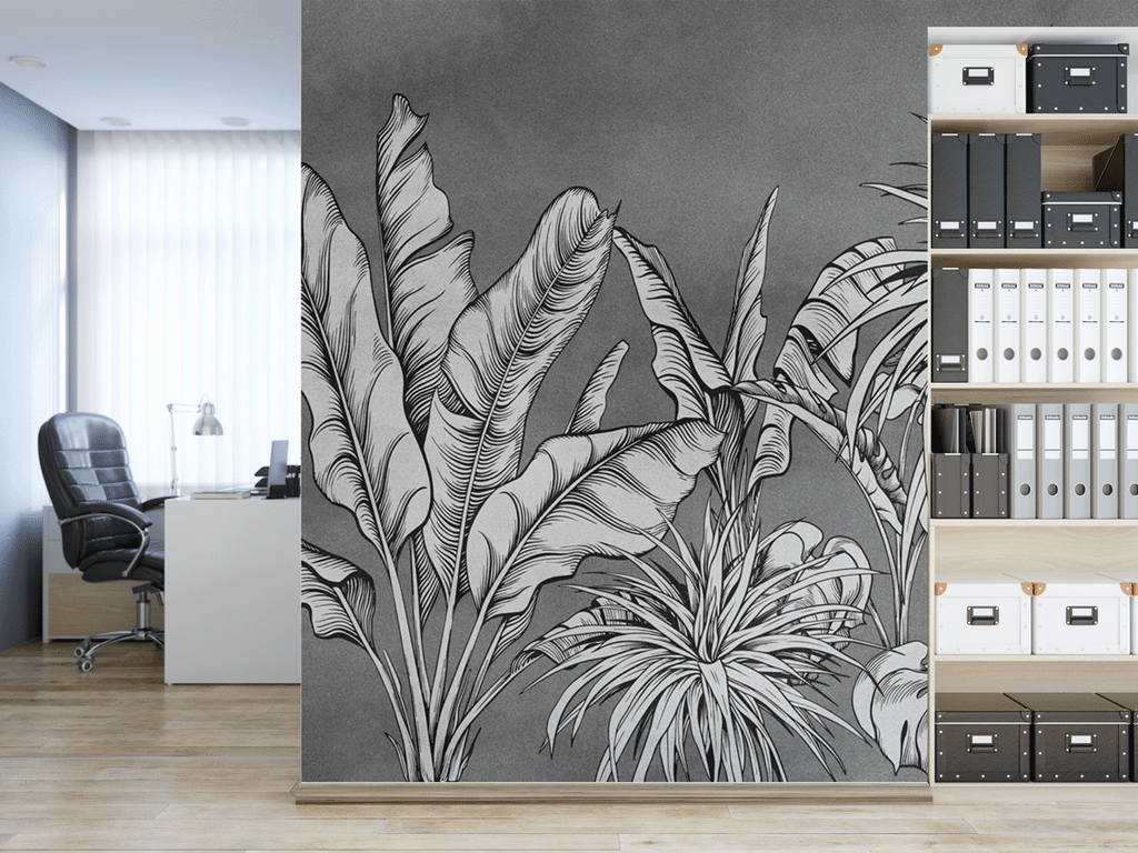 Papier peint panoramique tendance jungle noir et blanc - Pure Panoramique