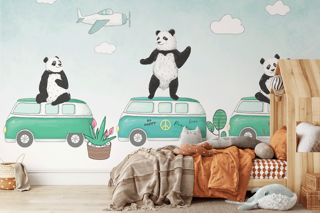Papier peint panoramique pandas rigolos - Pure Panoramique