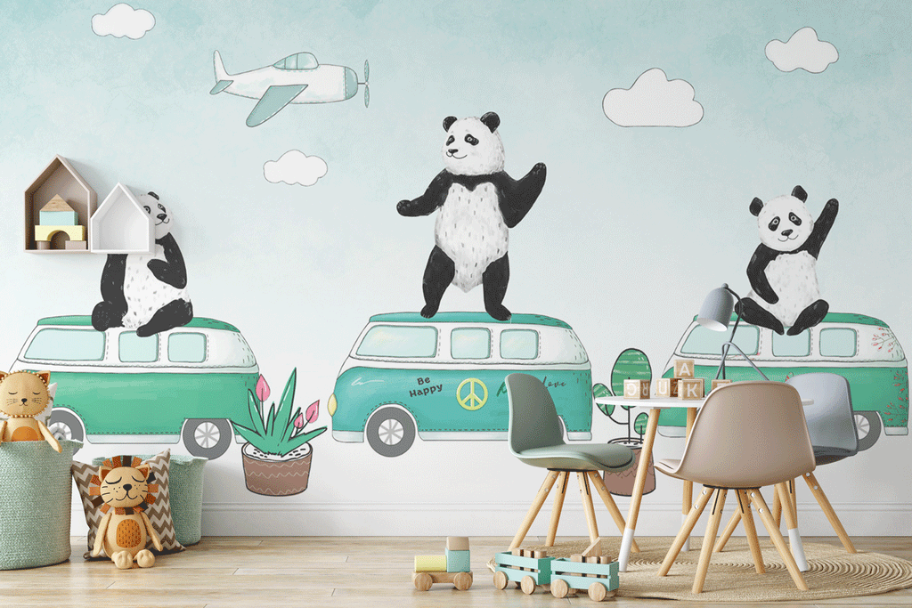 Papier peint panoramique pandas rigolos - Pure Panoramique