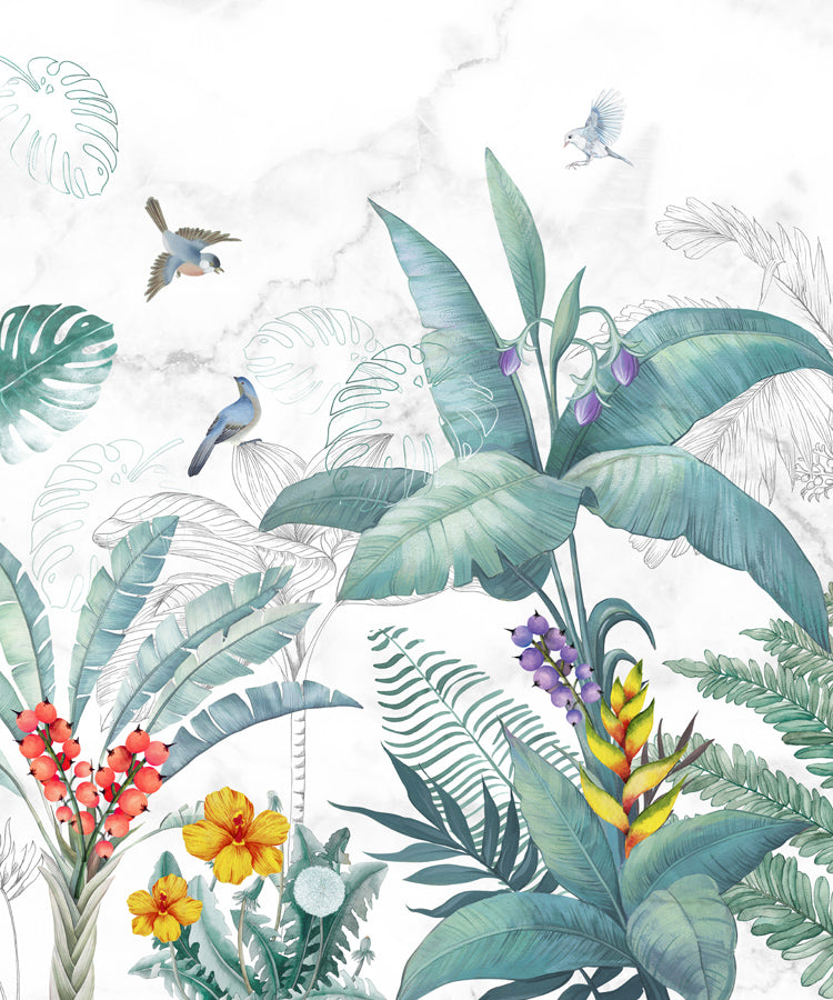 Papier peint panoramique oiseaux végétal - Pure Panoramique