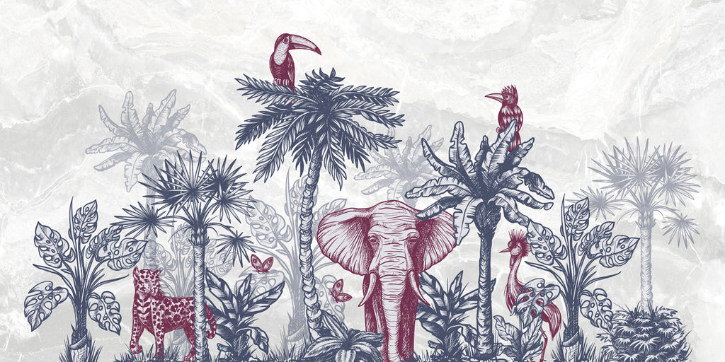 Papier peint panoramique tendance tropical toucan et exotisme marble - Pure Panoramique