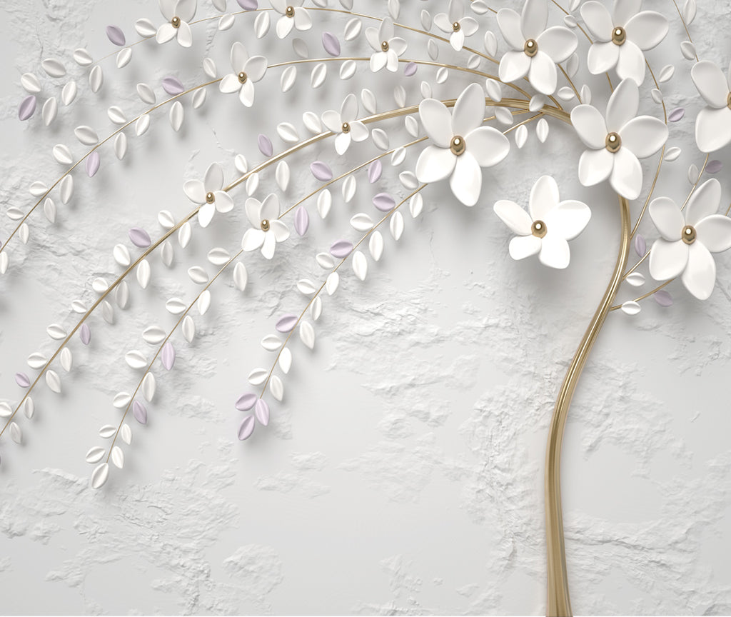 Papier peint panoramique trompe l'oeil arbre fleuri 3D - Pure Panoramique