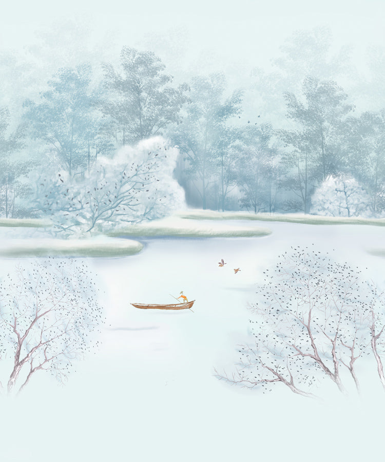 Papier peint panoramique peinture aquarelle mystic blue winter - Pure Panoramique